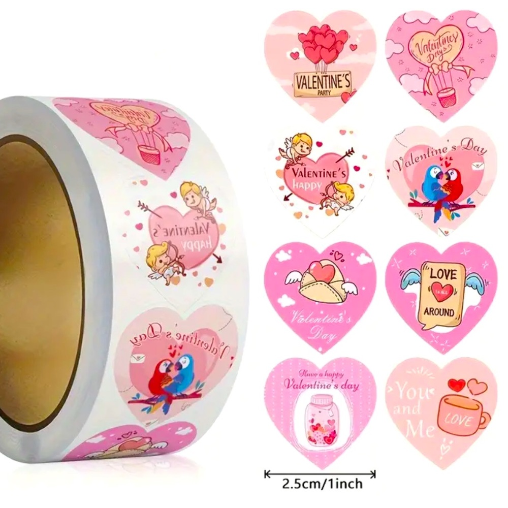 Roll of 500 Happy Valentine’s Day Cute Stickers Love Romance Cupid Birds